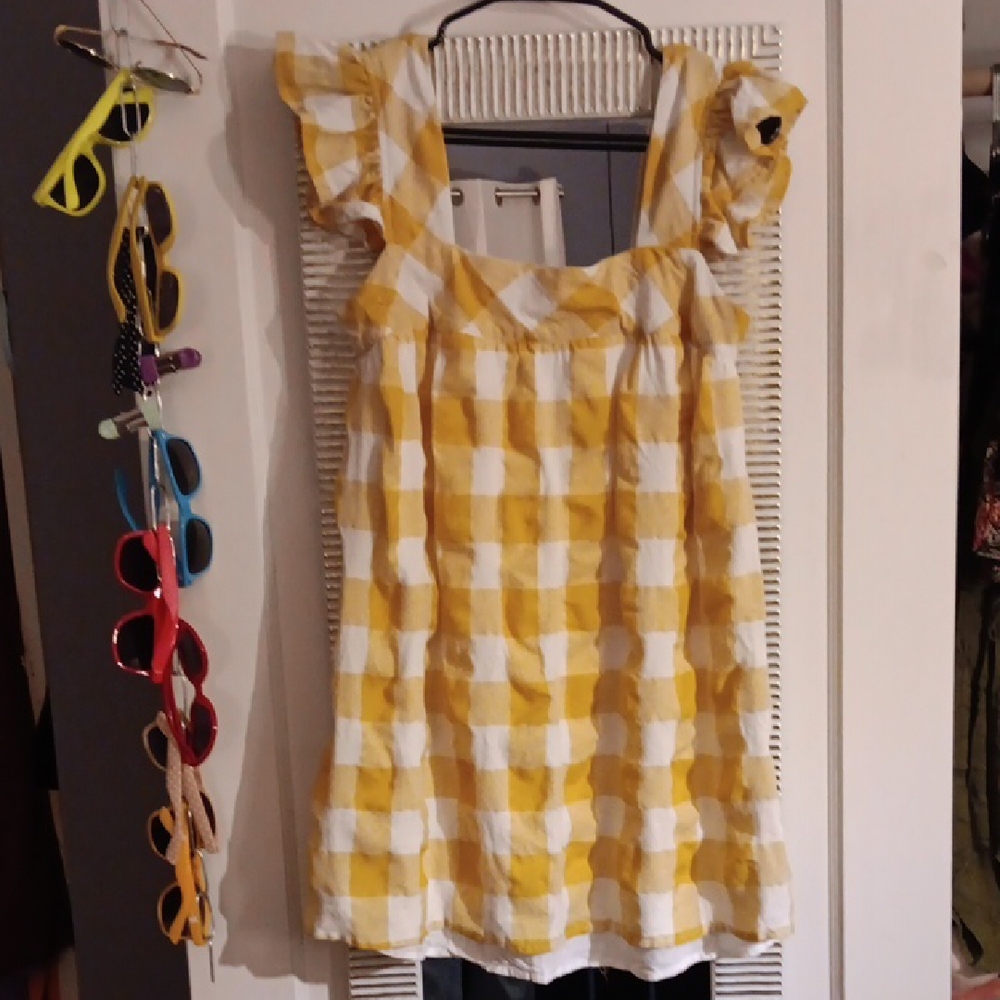 Entro Yellow and White Gingham Tunic/Mini Dress